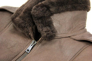 Short Shearling Aviator Style Jacket in Dark Brown, SIZE L - second_first