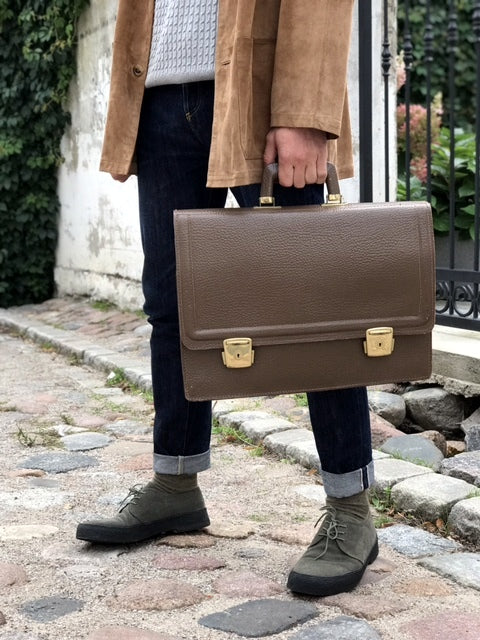Vintage Men's Iconic Taupe Brown Leather Briefcase