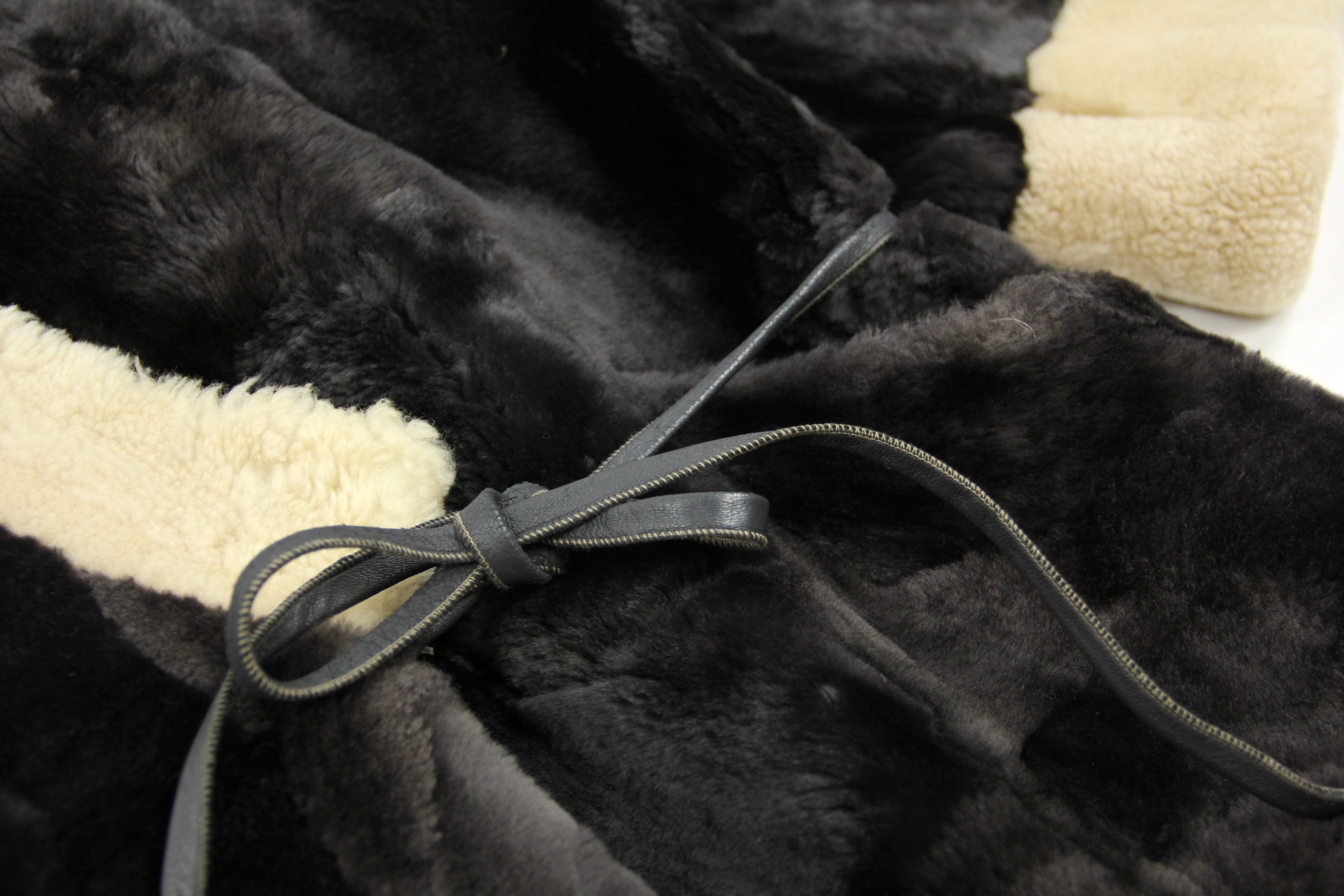 Plush Mouton Shearling Patchwork Kimono Coat, Size L