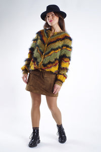 Striking Colors Cardigan in Wool Angora Mohair Blend, One Size