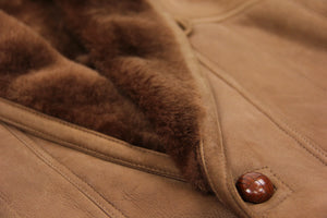Men's Brown Shawl Collar Supple Shearling Coat, SIZE 40