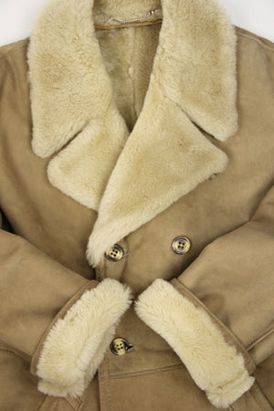 Men's Light Brown Double Breasted Soft Shearling Coat, SIZE XL, 44