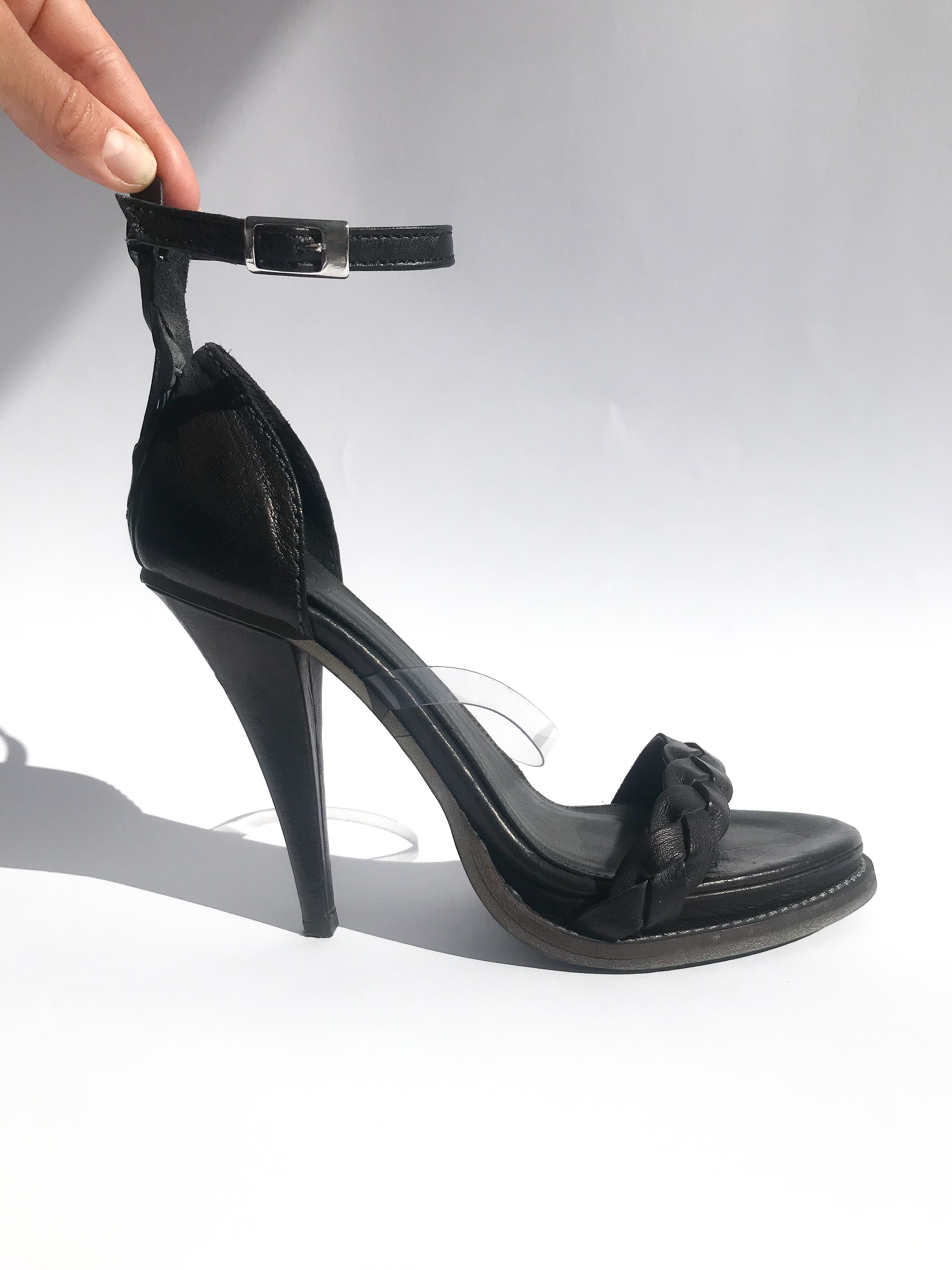 Acne Studios Brown Braided Leather Platform Heels, EU 38, US 5