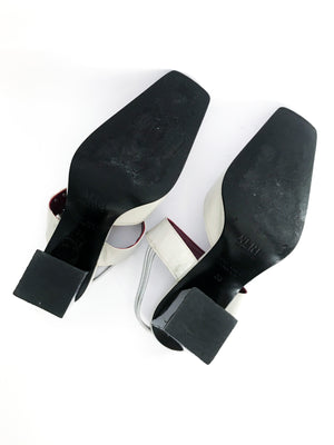 Vintage Ivory Leather Square Toe Block Heel Slingback Shoes, US 6/EU 36/UK 3.5