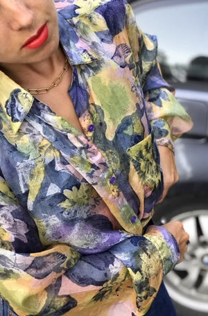 Vintage Silk Button Up Women’s Shirt/ Blouse, Size XL