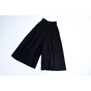 Vintage High Waist Wide Leg Black Wool Culottes / Palazzo Pants, SIZE XXS