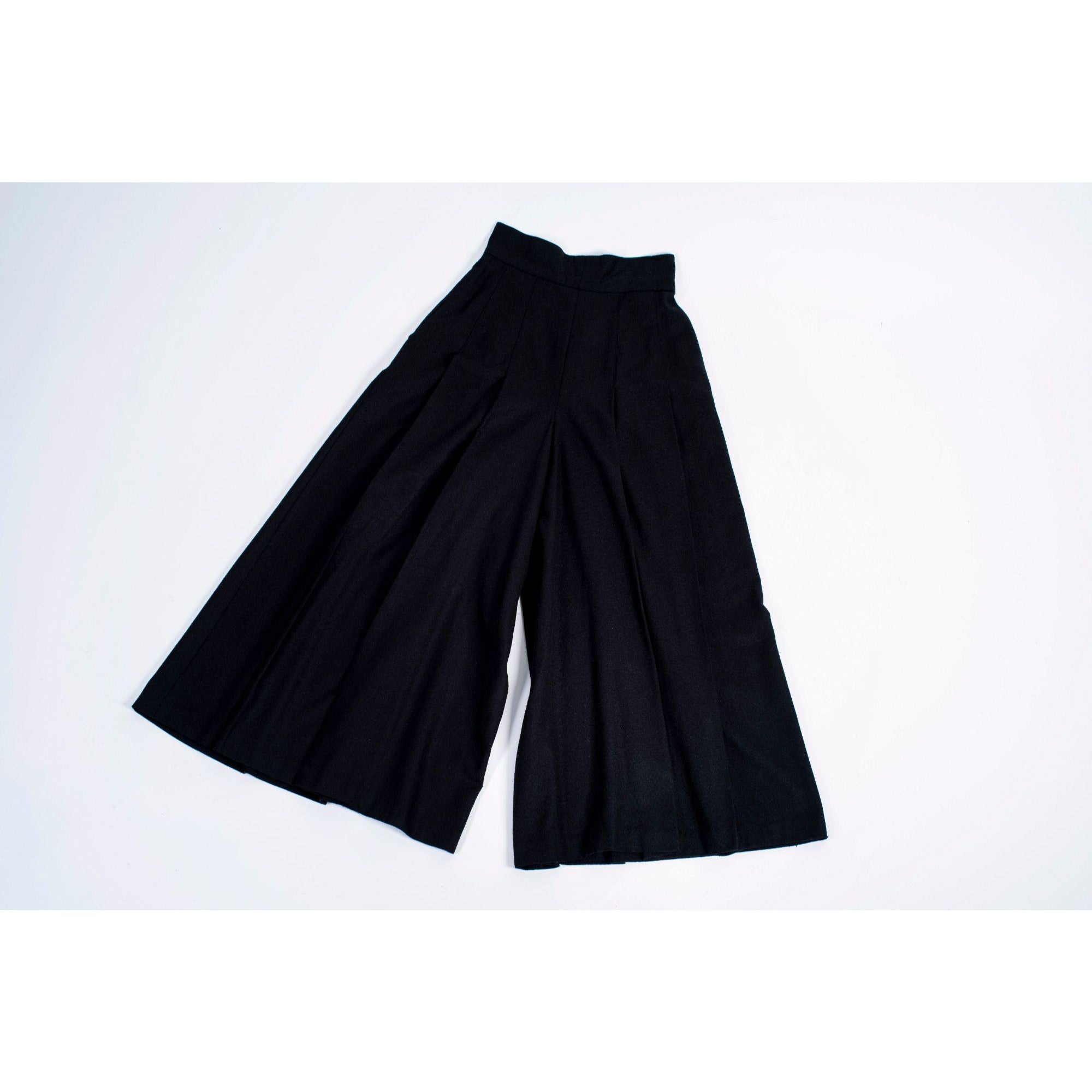Vintage High Waist Wide Leg Black Wool Culottes / Palazzo Pants, SIZE XXS