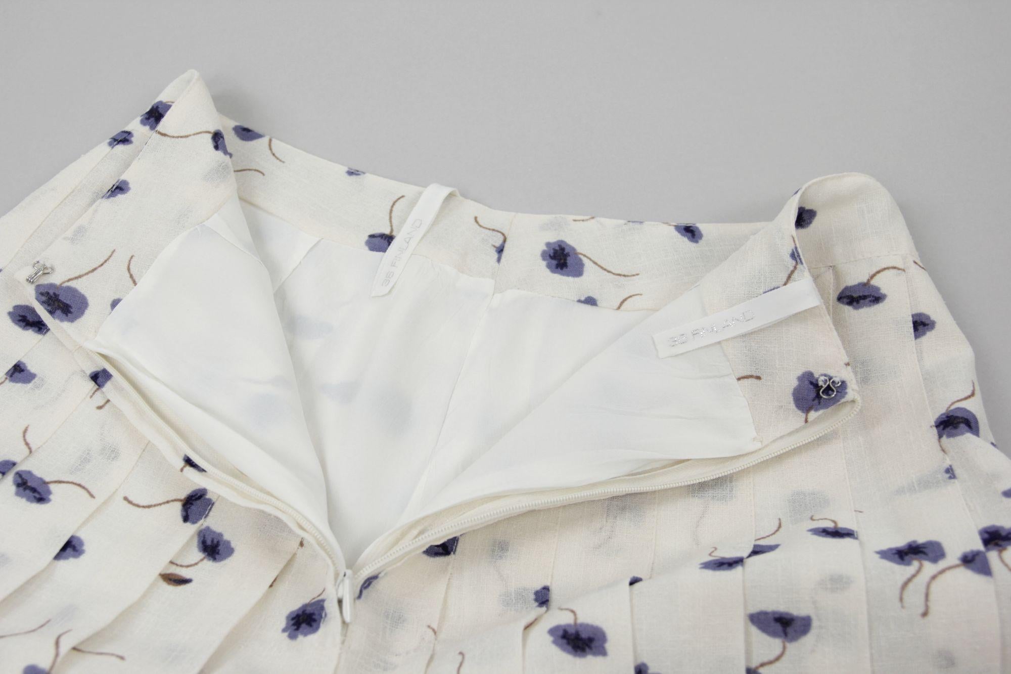 Vintage Linen Blend Floral Pleated Midi Skirt, EU 36, US 6