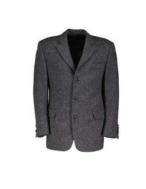Harris Tweed Herringbone Gray 3 Button Blazer Jacket, Size US 42, EU 52