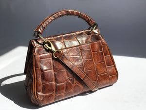 Bogner Brown Leather Alligator Pattern Shoulder Bag