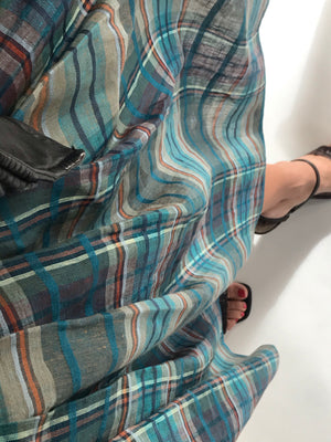 Max Mara Pure Linen Plaid Pleated Summer Midi Skirt, Size M