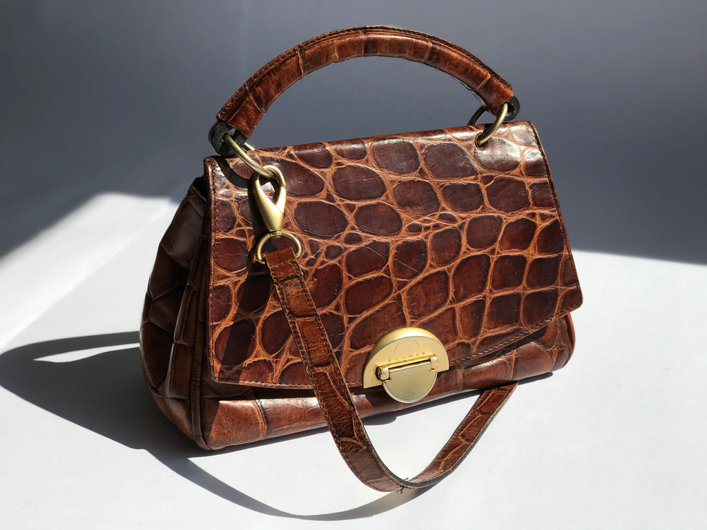 Bogner Brown Leather Alligator Pattern Shoulder Bag