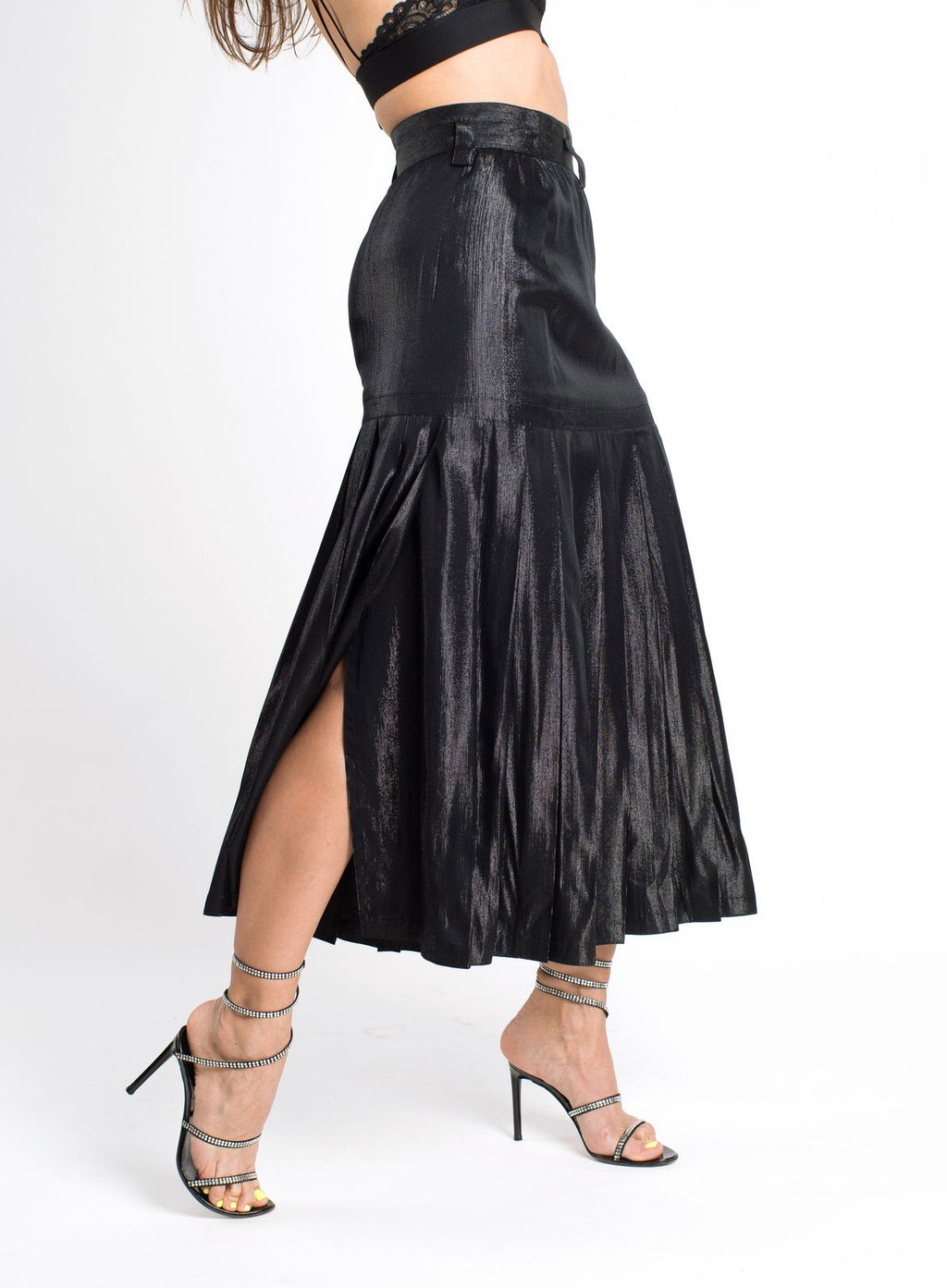 Gianni Versace 80's Silk Metallic Glitter Pleated Mermaid Skirt, XS