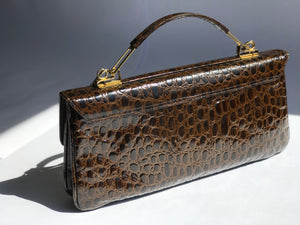 Vintage Brown Alligator Pattern Leather Handbag