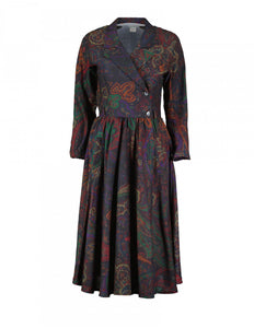 Kenzo Vintage Paisley Pattern Wool Long Dress, Size XS