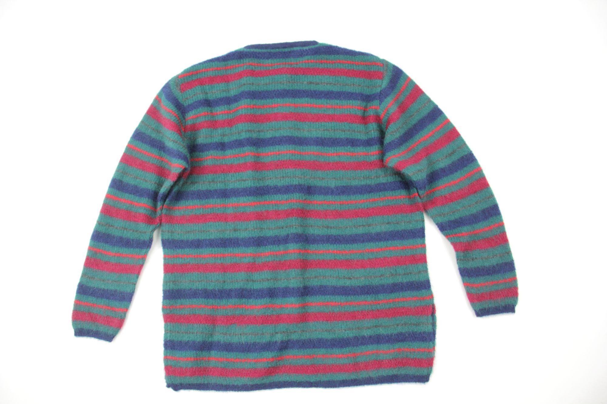 Men’s Striped Super Kid Mohair Henley Knit Jumper Sweater